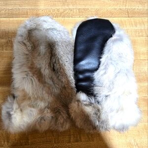 100% Rabbit Fur mittens, vinyl palm